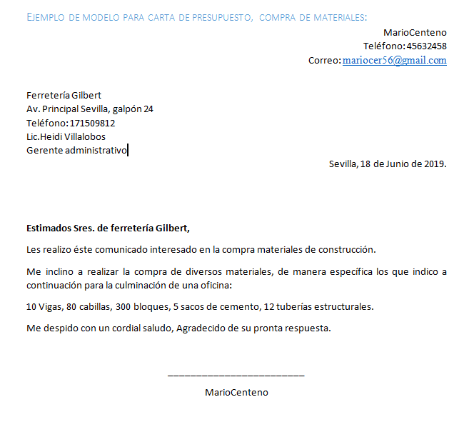 17++ Ejemplo correo oficial para una solicitud de presupuesto 