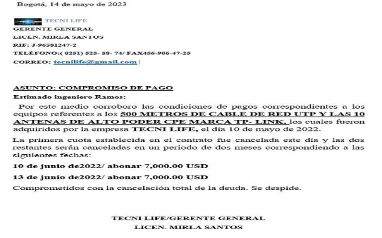 Carta compromiso pago – Modelos para cartas