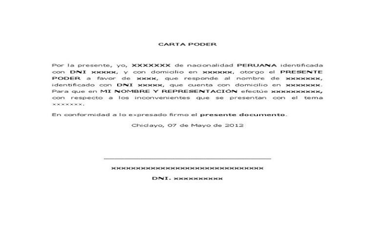 Modelo De Carta Poder Simple Peru modelosparacartas.com
